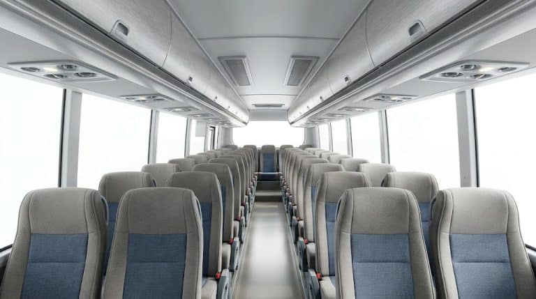 modern singapore bus interior with comfortable seats and large windows.