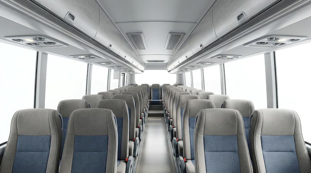 comfortable singapore bus charter interior with plush seats and panoramic windows for group travel.