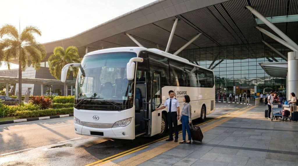 a comfortable singapore bus charter at the airport for seamless group transportation.