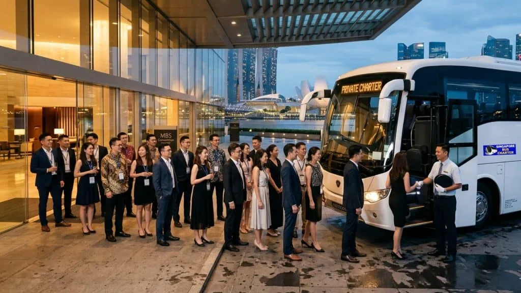 hotel pick-up by chartered coach for a corporate group