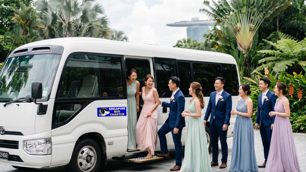 a 23-seater minibus chartered for wedding guest transport in singapore