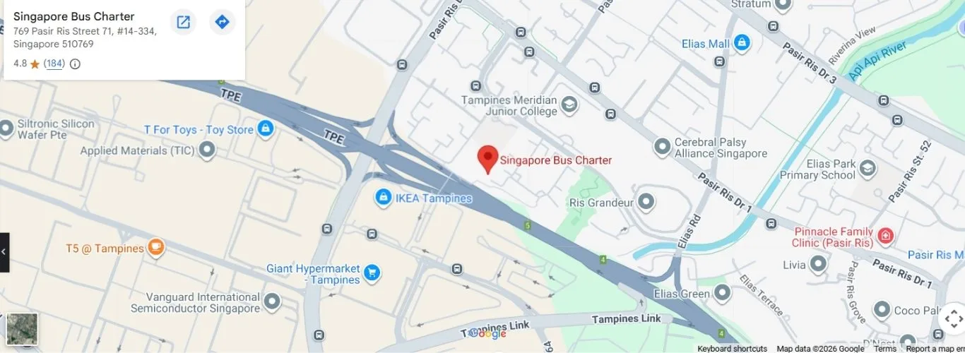 Home 18 map showing the singapore bus charter location in singapore