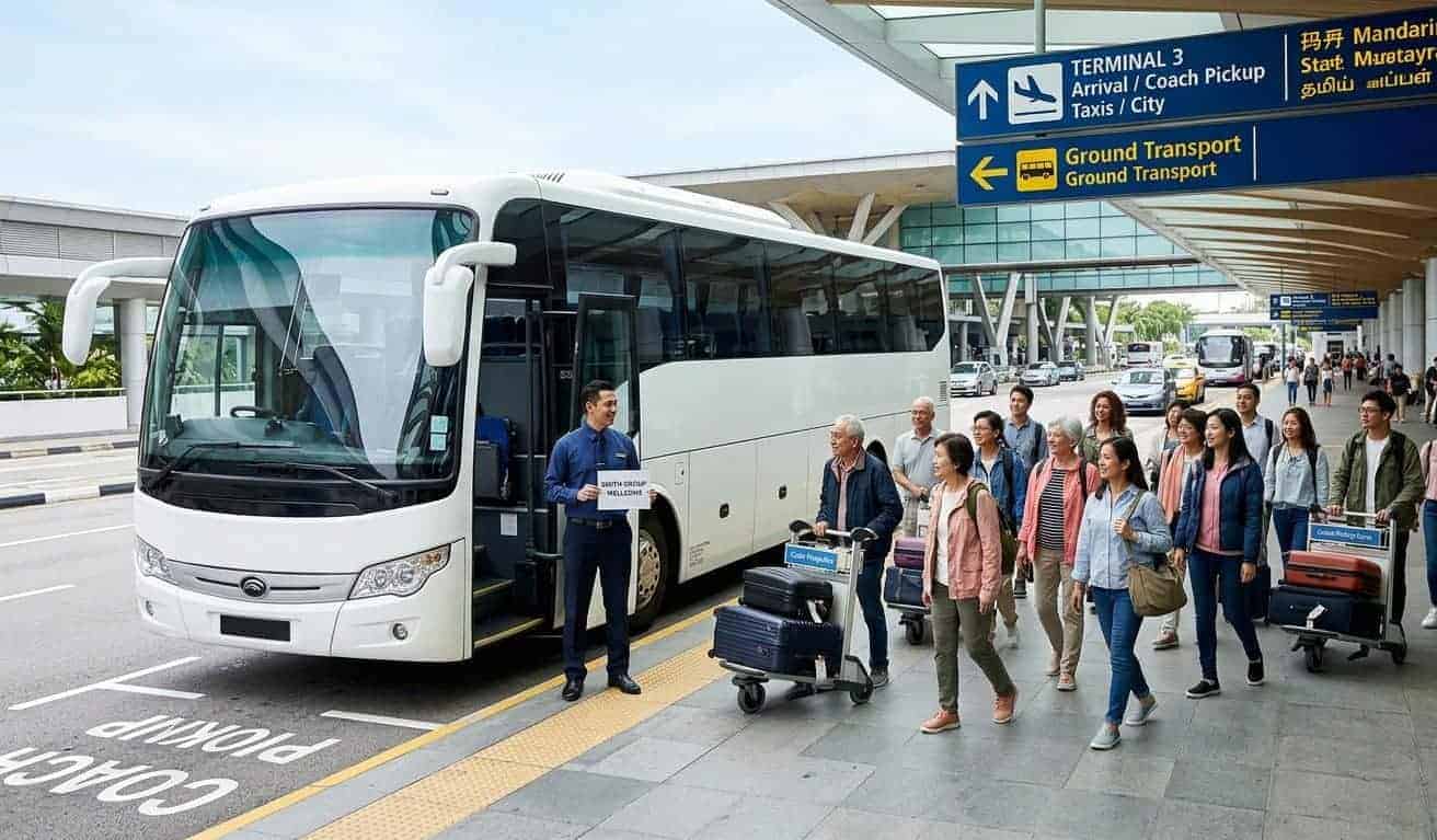 45-seater coach on a changi airport transfer in singapore