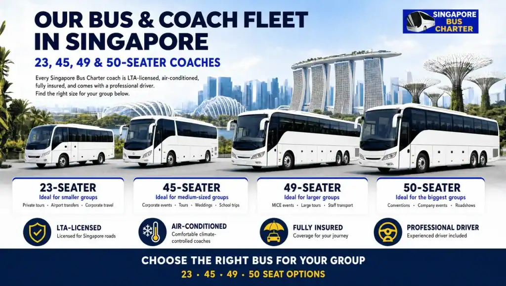 23, 45, 49 and 50-seater bus and coach fleet for charter in singapore