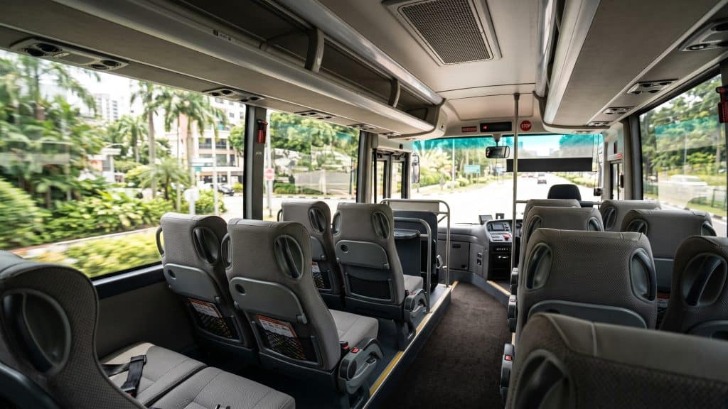 chartered coach interior with air-conditioned seating